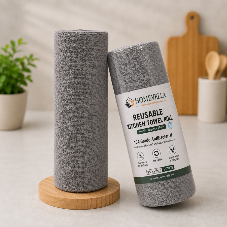 Reusable Kitchen Towel Roll – Ash Color – Washable and Soft Microfiber Fabric – 20 Pcs