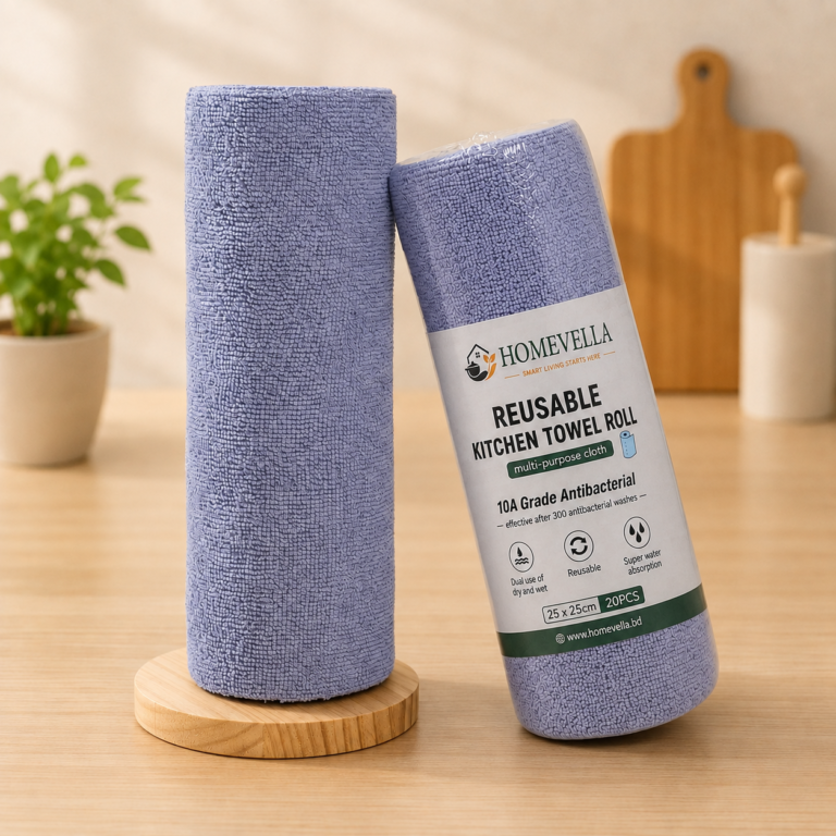 Reusable Kitchen Towel Roll – Light Blue Color – Washable and Soft Microfiber Fabric – 20 Pcs