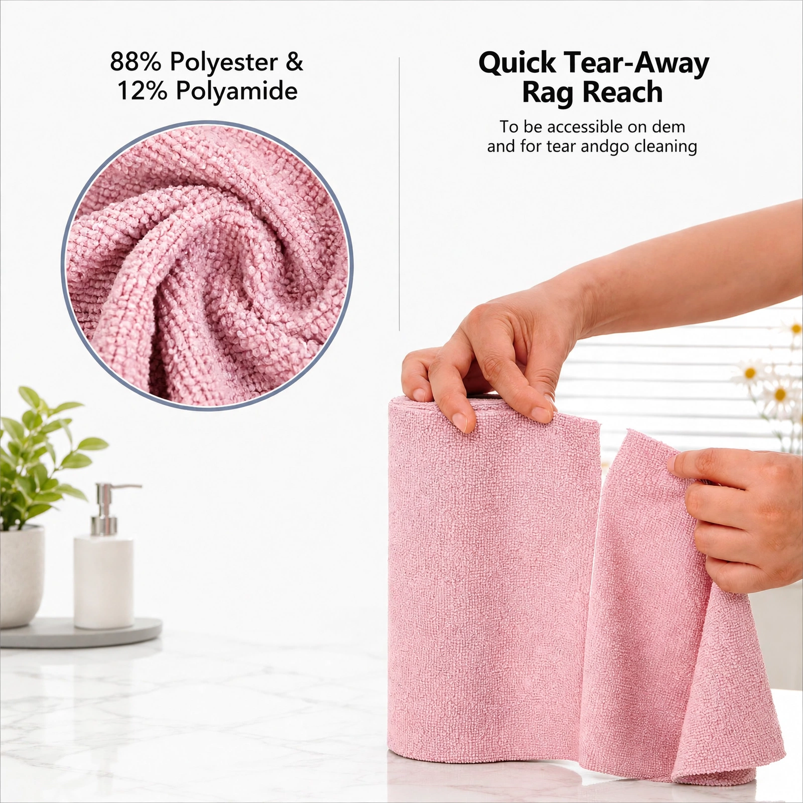 Reusable Kitchen Towel Roll – Pink Color – Washable and Soft Microfiber Fabric – 20 Pcs - Image 4