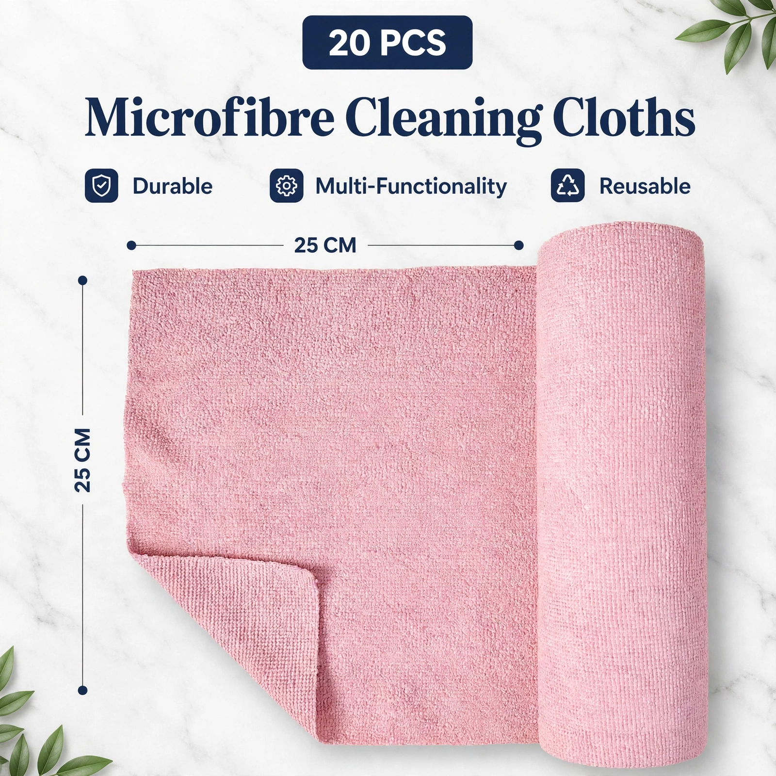 Reusable Kitchen Towel Roll – Pink Color – Washable and Soft Microfiber Fabric – 20 Pcs - Image 3