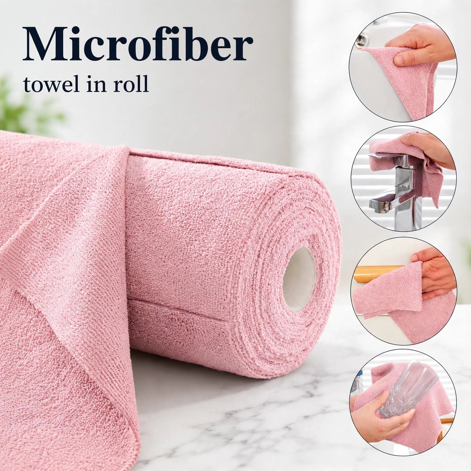 Reusable Kitchen Towel Roll – Pink Color – Washable and Soft Microfiber Fabric – 20 Pcs - Image 5
