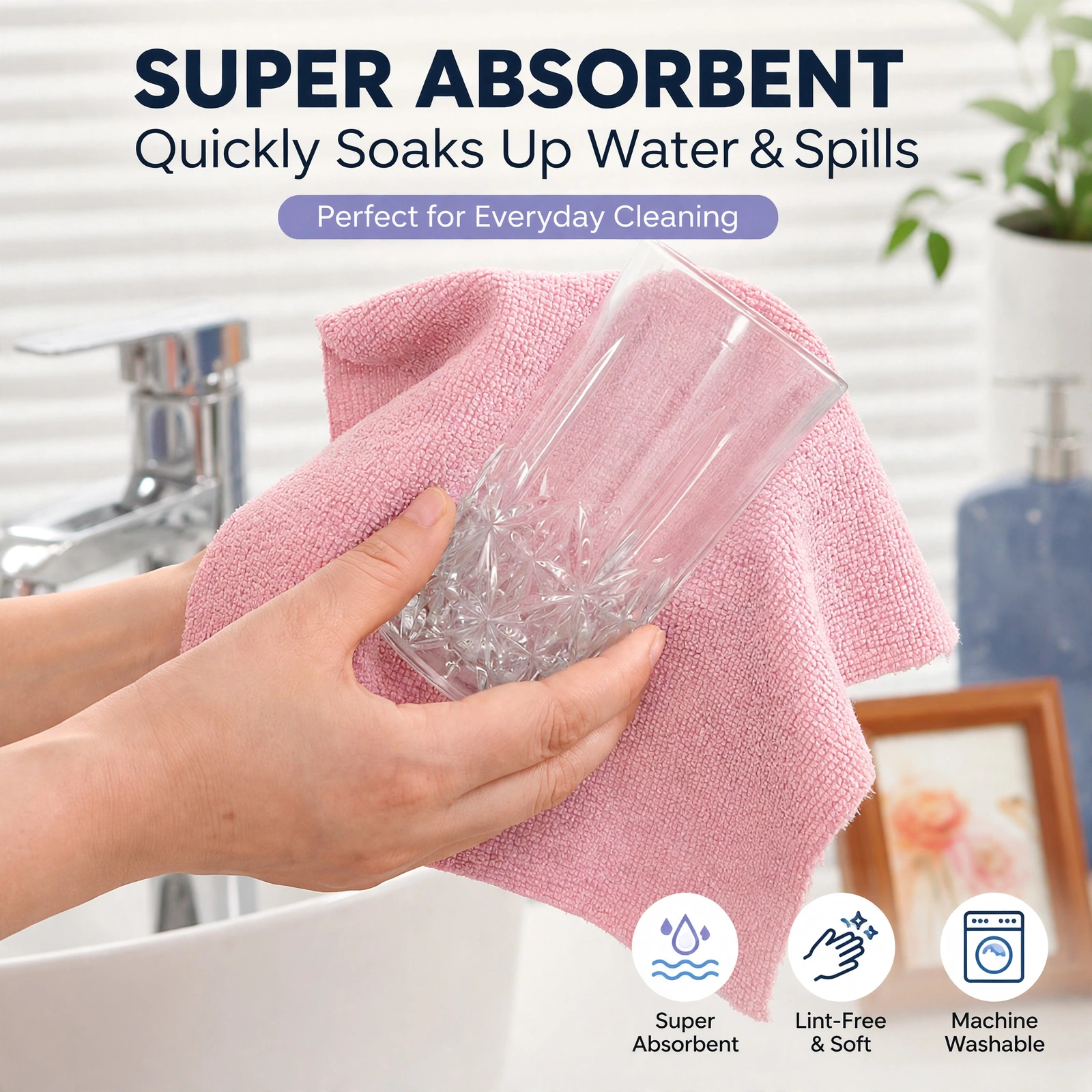 Reusable Kitchen Towel Roll – Pink Color – Washable and Soft Microfiber Fabric – 20 Pcs - Image 7